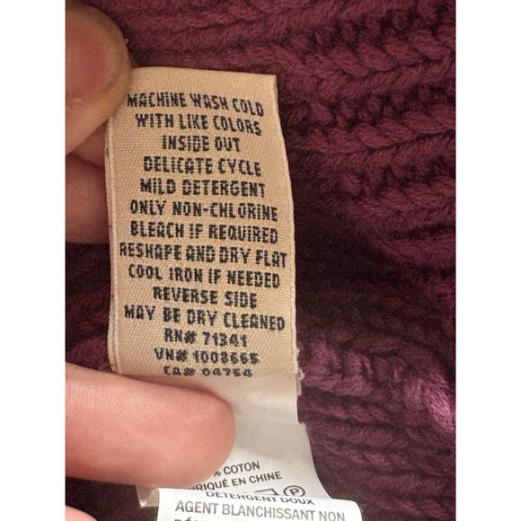 LL.Bean Double L Mixed Cable Funnelneck Sweater - Small - Plum, Thick Warm Knit - Picture 12 of 13
